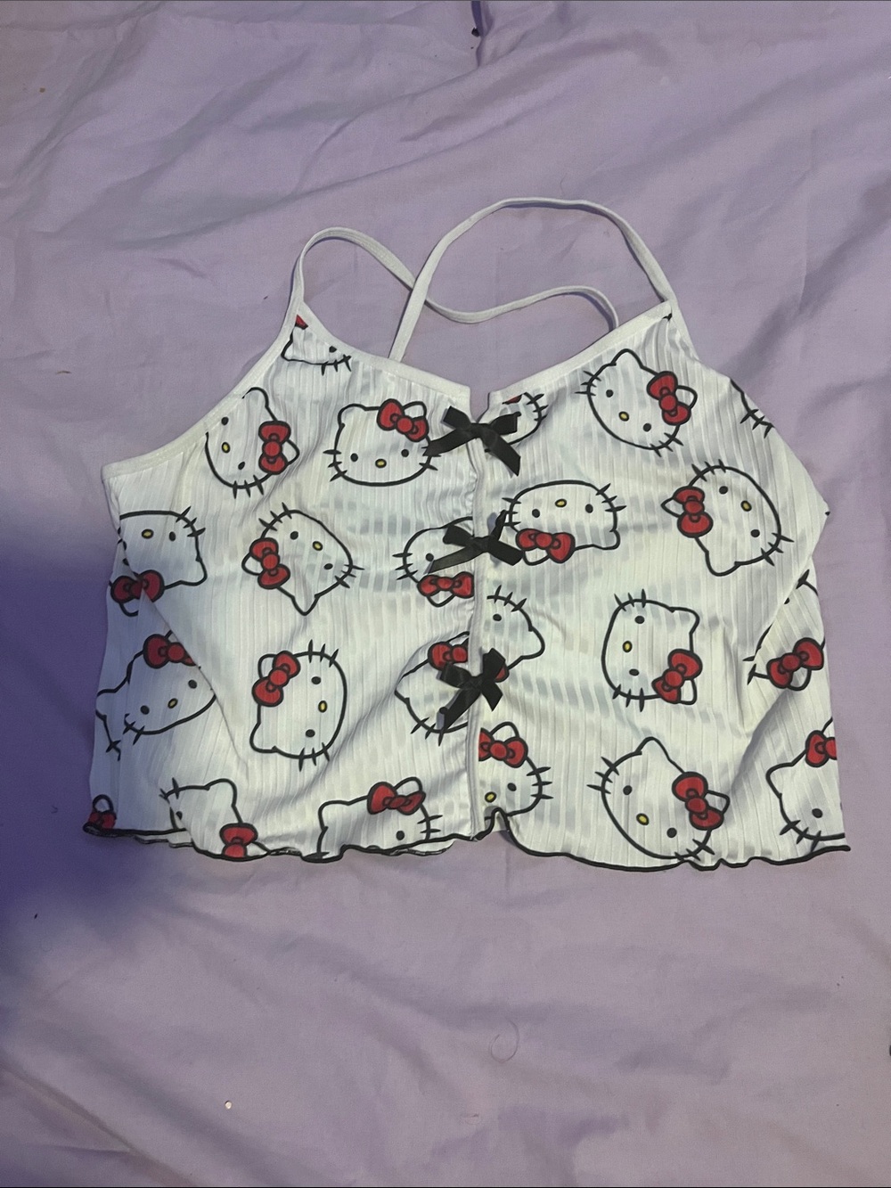 Hello Kitty White & Red Printed Cropped Sleep Cami